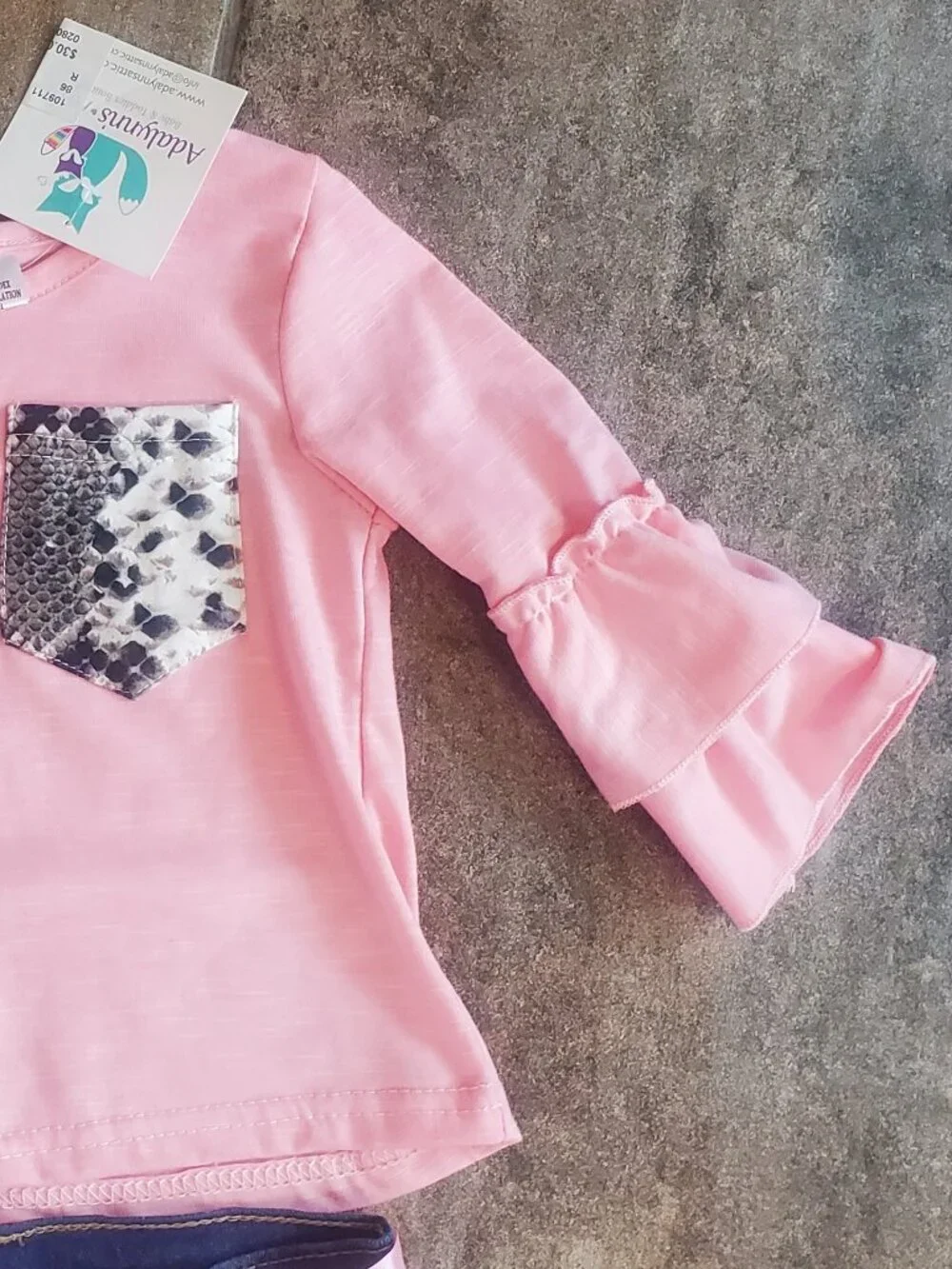 Delilica Boutique Toddler Girl Pink Ruffle Faux Snake Denim Set